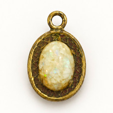 Antique 12K Gold Filled Oval White Cabochon Pendant Stamped Signed 0.57g picture