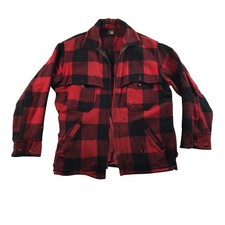 Vintage Woolrich Woolen Mills Buffalo Plaid Wool Hunting Jacket Red Black Mens picture
