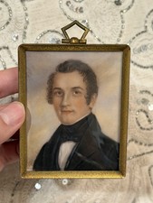 Antique Hand Painted Portrait Miniature Handsome Gentleman c.1830 Replaced Frame picture