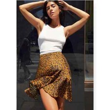 Nation Ltd Green Leopard Elastic Waist Ruffle Hem Flare Claire Mini Skirt M picture