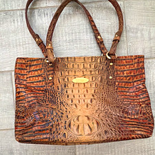 Brahmin Brown Crocodile Embossed Tote Shoulder Bag w/ Gold Hardware, Logo picture