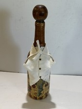 Vintage Fausto Corduri Leather Old World Map Wine Decanter Bottle w/ apron Italy picture