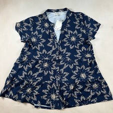 Wonderly Tunic Top Womens 2X NWT Navy Blue Floral Tiered Babydoll Button Front picture