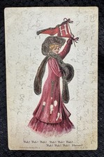 Postcard: Harvard University College Girl - Ben Franklin 1 Cent Stamp -1901-1907 picture