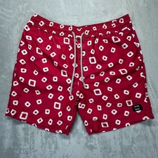 Jack Spade Warren Street Trunks Shorts Mens Red Geometric Mesh Lined Swimwear picture