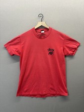 Vintage 80s Stussy Men Red Tshirt Flag Positive Vibration Lion Vibes No Size Tag picture