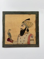 Vintage Indian Mughal Miniature Painting Royal Nobleman Falconer Portrait Art picture