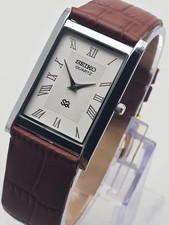 Vintage Seiko Slim Quartz Men's Wrist Watch-Leather Band-Roman Dial picture