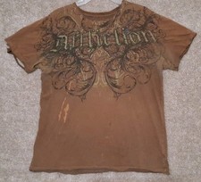 Affliction Men's L Brown Vintage Distressed Graphic Short Sleeve Tee T-Shirt picture