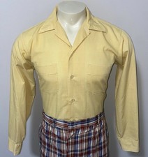 1960s Braidburn Shirt Mens Square Bottom Vtg 60s MCM Mod Rat Pack Yellow Medium picture