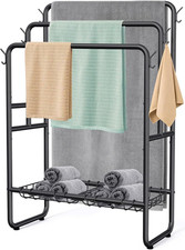 40'' Freestanding 3 Tier Metal Towel Rack, 2 Baskets & 6 Hooks picture