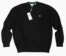 Lacoste Fitted V-neck 100% Organic Cotton Spring Sweater MENS BLACK  X picture