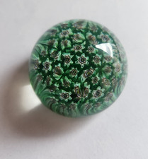 VTG Millefiori Art Glass Paperweight Green Floral Mosaic Signed Base picture
