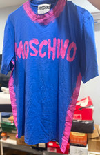 Moschino Couture Paint Logo T-Shirt Blue Pink Men’s IT 46 Small NWT picture