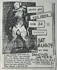 Vintage Chron-Gen Vice Squad Sin 34 Dischords Punk Flyer Dancing Waters 1982 picture