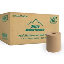 Sierra Hygiene 1-Ply Natural (Kraft) Roll Towels, 8” x 800’, 6/Case, USA picture