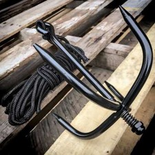 Grappling Hook and Cord Rope Black Stainless Steel Outdoor Climbing Ninja  picture