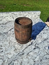 Antique Primitive Small Wood Barrel Keg Brown with Metal Hoops picture