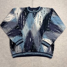 Vintage Coogi Australia 3D Knit Sweater Blue Navy Diamond Cotton Mens Large picture