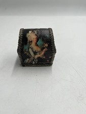 Vintage Marie Antoinette Trinket Box Fabric Jewelry Casket Rococo Style Small picture