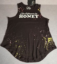 CHASER California Honey Graphic Tank Sz L Top Vintage Black Paint Splatter NWT picture