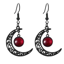 WCRAZYE Gothic Moon Earrings for Women Vintage Punk Black Crystal Medium, Red picture
