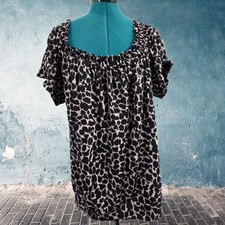 Worthington Blouse Round Neck Black/Grey Short Sleeve Lined Career Top - Large picture