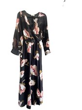 Indigo Rose Women's Plus 2X Floral Jumpsuit Black/Pink V-Neck 3/4 Sleeve picture