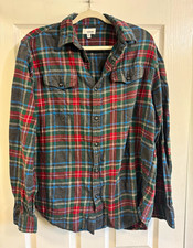 Sonoma Men's L Gray Green Red Blue Plaid Long Sleeve Flannel Button-Up Pockets picture