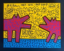 Keith Haring Painting  on Vintage Unique Canvas SIGNED NYC POP SHOP picture