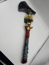Vintage Aztec Mayan Obsidian Sacrificial Axe Rain Stick Mexican Folk Art 20