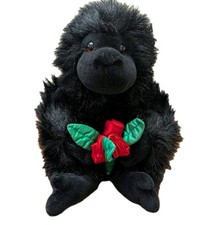 Vintage Kellytoy Black Gorilla Plush 10.5” Holding Roses Bouquet Plastic Eyes picture