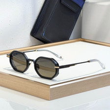 T-HENRI SQUADRA Black Round Sunglasses Brown Gradient Lens Gold Detail 48-24-145 picture
