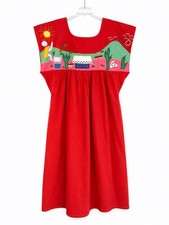 Vintage Mexican Embroidered Dress Red Folk Art Boho Mini picture