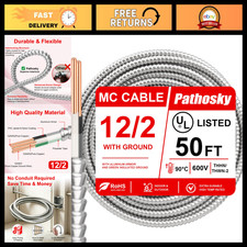 50FT 12/2 MC Cable - Metal Clad Electrical Wire, 12 AWG Copper, 600V, Indoor/Out picture