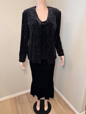 Ronni Nicole 2pc Velvet Outfit Set Jacket & V-Neck Top Black/Silver L picture