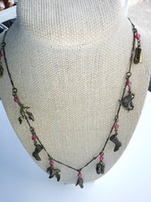 Sweet Romance Brass Pink Rhinestone Crystal Vintage Shoe Necklace 27