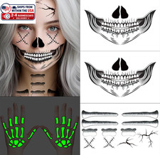 2X Skeleton Face Tattoo, Skeleton Hand Tattoo Glow in The Dark, Skull Halloween  picture