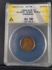 1960 D/D Lg Date, FS-502, RPM-1, ANACS, AU58 *Details*, *Cherry Picker* (HA) picture