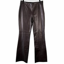 NWT Ann Taylor Brown Leather Flared Leg Pants Seamless Retro Womens Size 8 picture