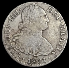 Mexico Spanish Colonial 8 Reales Carol Carolus IIII 1801 Mo FT Mexico City Mint picture