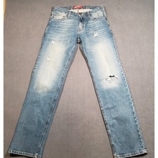 Arizona Jean Co Slim Straight Jeans Mens 30x32 Blue Distressed Medium Wash picture
