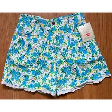 Vintage NWT Gitano Floral Shorts Blue Yellow Lace Trim Cotton Size 13 picture