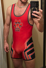 Gay Fetish Cellblock 13 Singlet Paw Print Logo Design Red Rear Zip Sz Sm picture