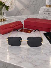 Cartier Big C Diamond Cut Black Frameless Lens Gold Frame picture