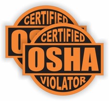 pair - OSHA VIOLATOR Funny Vinyl Hard Hat Safety Helmet Stickers Decals Orange picture