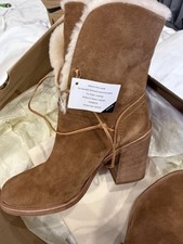 UGG Australia Jerene Womens Sz 7 Shoes Brown Suede Lace Up Shearling Chunky Boot picture