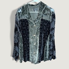 VTG Y2K L Citron Santa Monica Whimsigoth Burnout Velvet Silk Blend Floral Blouse picture