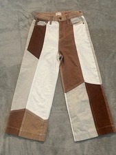 Alice + Olivia Jeans Patchwork Wide Leg Denim Pants Brown Multi Size 26 picture