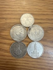 Lot of 5 German Reichsmark Silver Coins 1934-1939 WWII 55g Silver 1.77 Troy Oz picture